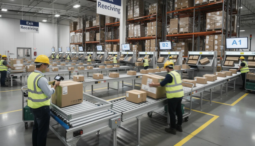Yanwen EU logistics hub in Europe handling international e-commerce parcels.